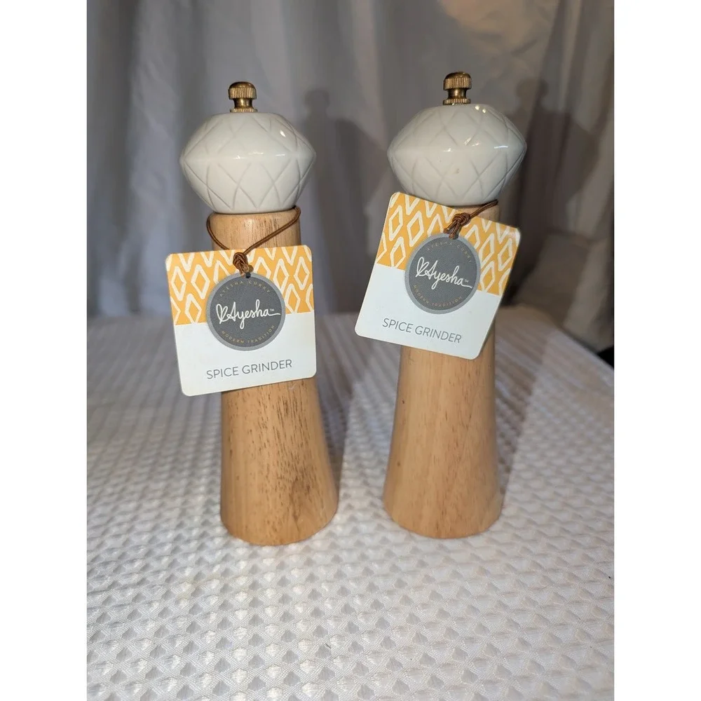 Ayesha Curry Lot Of 2 Pantryware Parawood Spice Grinder, Cream White